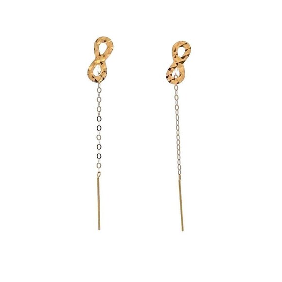 18K Gold Earrings Threader Infinity Tiny 0.28 grams - Picture 7 of 9